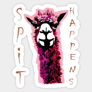 Quirky Llama SPIT HAPPENS Design - Funny Alpaca Head Art Sticker